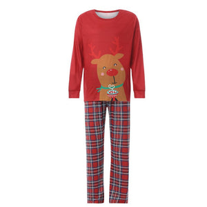 Family Matching Cartoon Deer Plaid Print Family Look Pajama Set