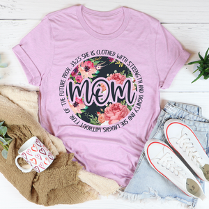 Graphic T-Shirts She Is Strong Proverbs Floral Mom Tee