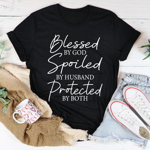 Graphic T-Shirts Blessed By God Spoiled By Husband Protected By Both Tee