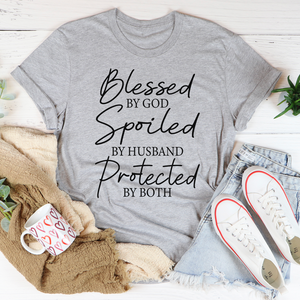 Graphic T-Shirts Blessed By God Spoiled By Husband Protected By Both Tee