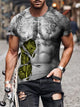 3D Graphic Printed Short Sleeve Shirts Muscle Crew