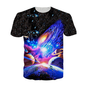 3D Graphic Printed Short Sleeve Shirts Galaxy Space