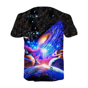 3D Graphic Printed Short Sleeve Shirts Galaxy Space