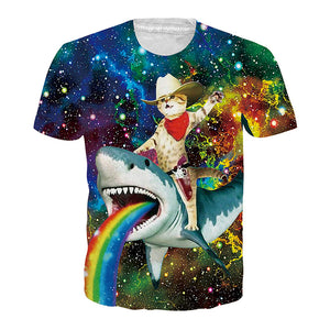 3D Graphic Printed Short Sleeve Shirts Colorful Cats