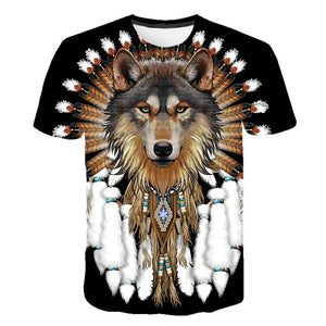 3D Graphic Printed Short Sleeve Shirts Wolf King