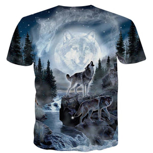 3D Graphic Printed Short Sleeve Shirts Small Wolf