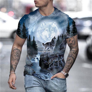 3D Graphic Printed Short Sleeve Shirts Small Wolf