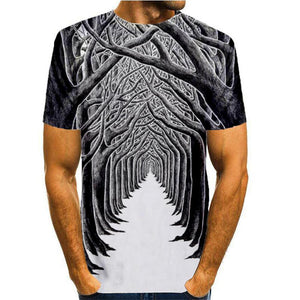 3D Graphic Printed Short Sleeve Shirts 3D Trees