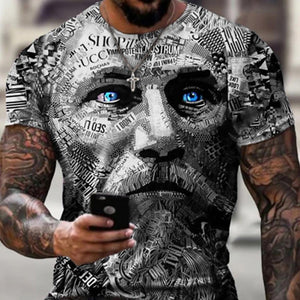 3D Graphic Printed Short Sleeve Shirts Human Face