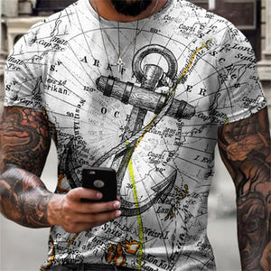 3D Graphic Printed Short Sleeve Shirts Boat Anchor