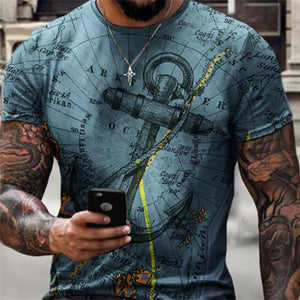 3D Graphic Printed Short Sleeve Shirts Boat Anchor