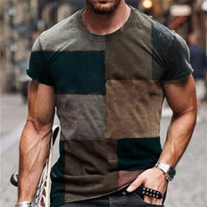 3D Graphic Printed Short Sleeve Shirts Patchwork Graphic