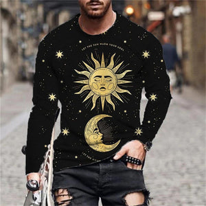 3D Graphic Printed Long Sleeve Shirts Sun & Moon