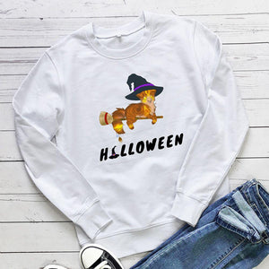 Graphic long Sleeve Shirts Cat Halloween