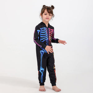 Family Halloween Pajamas Colorful Skeleton Print Jumpsuits Sets