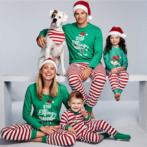 Christmas ELF Print Striped Family Matching Pajamas Set