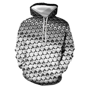 3D Graphic Printed Hoodies Silver Hexagon