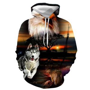 3D Graphic Printed Hoodies The Eagle And The Wolf