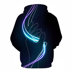 3D Graphic Printed Hoodies Hand And Light