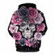 3D Graphic Printed Hoodies Skull Flower