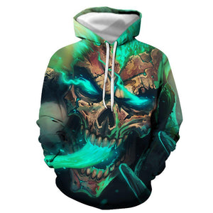 3D Graphic Printed Hoodies Skull Glowing