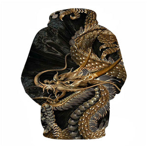 3D Graphic Printed Hoodies Golden Dragon