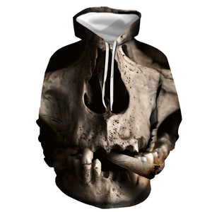 3D Graphic Printed Hoodies The Skeleton And Smoke