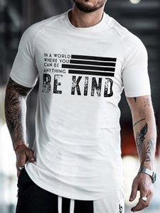 White Crew Neck Casual Cotton-Blend Men's BE KIND Print Tee