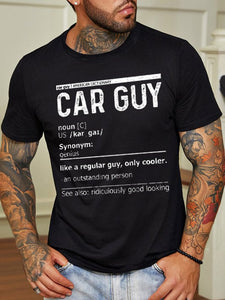 Humorous text print round neck short sleeve cotton T-shirt