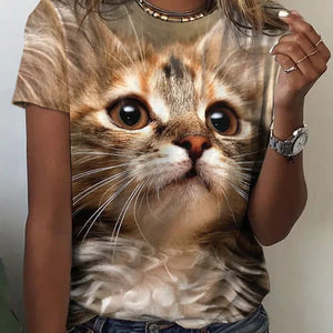 Women's T shirt Brown Cat 3D Printing
