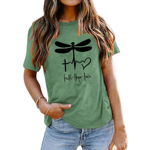 Women's T shirt Dragonfly Letters