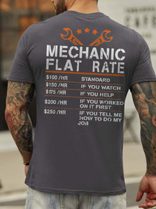 Mechanic Flat Rate Back Print Crew Neck Casual T-shirt