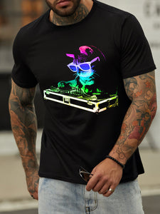 Cat DJ Cotton-Blend Crew Neck T-shirt