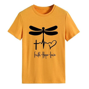 Women's T shirt Dragonfly Letters