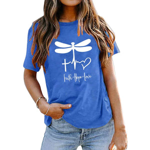 Women's T shirt Dragonfly Letters