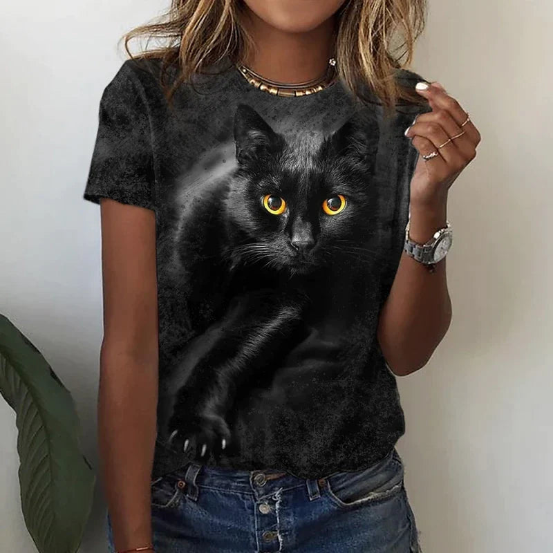 Women's T shirt Black Cat 3D Printing – FoliCart