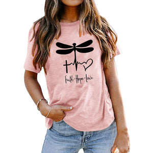 Women's T shirt Dragonfly Letters