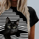 Women's T shirt Diagonal Striped Cat