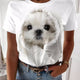 Women's T shirt White Beige Gray Dog