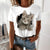 Women's T shirt Black White Yellow Cat