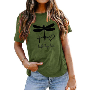 Women's T shirt Dragonfly Letters