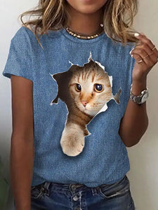 Women's T shirt Graphic Cat Print